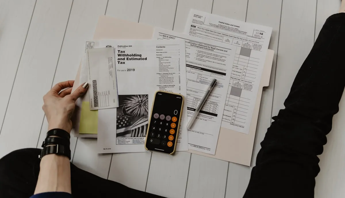 Receipts and a calculator laid out on a desk